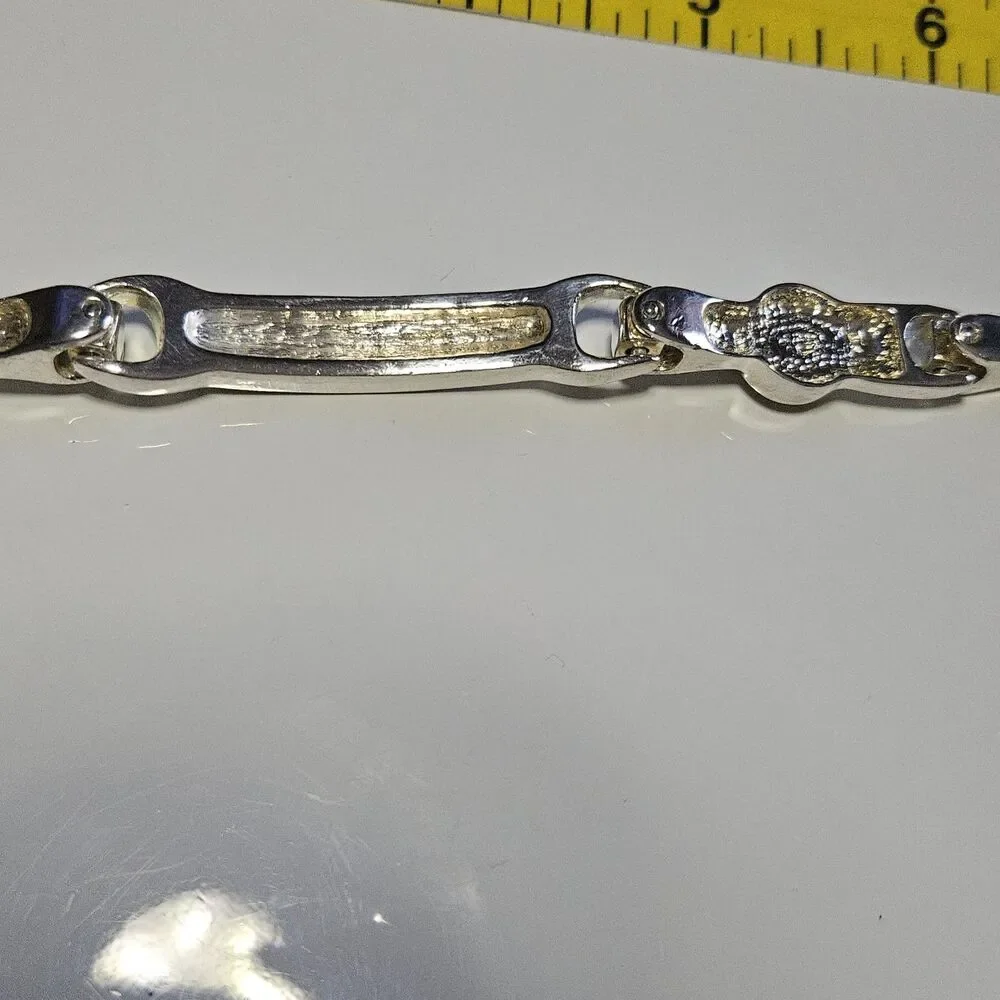 Vintage Silver Plated Clear Rhinestone Chunky Bracelet 8.25